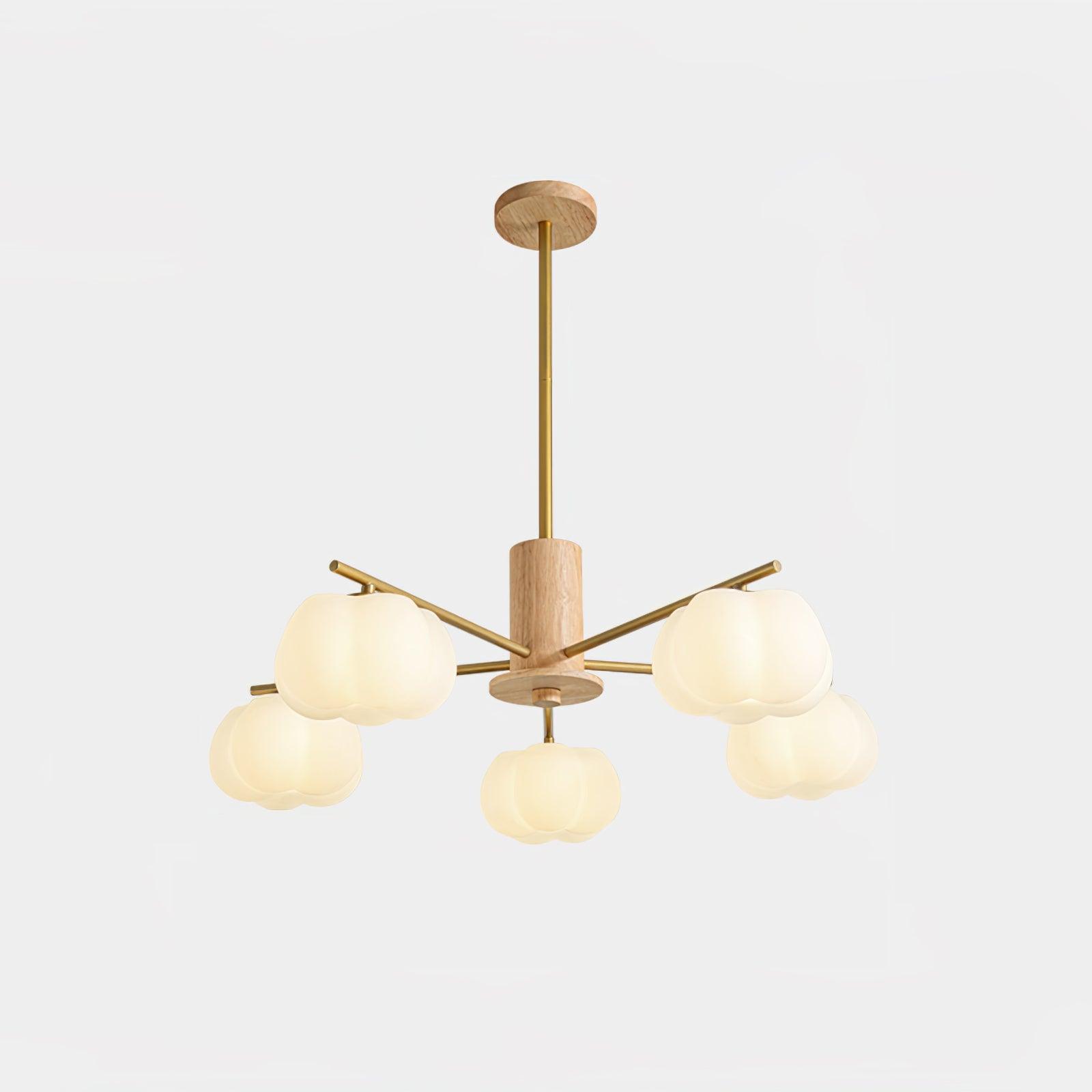 Lustra Chandelier Wooden Cotton Balls Gold PE-Neutral Decor