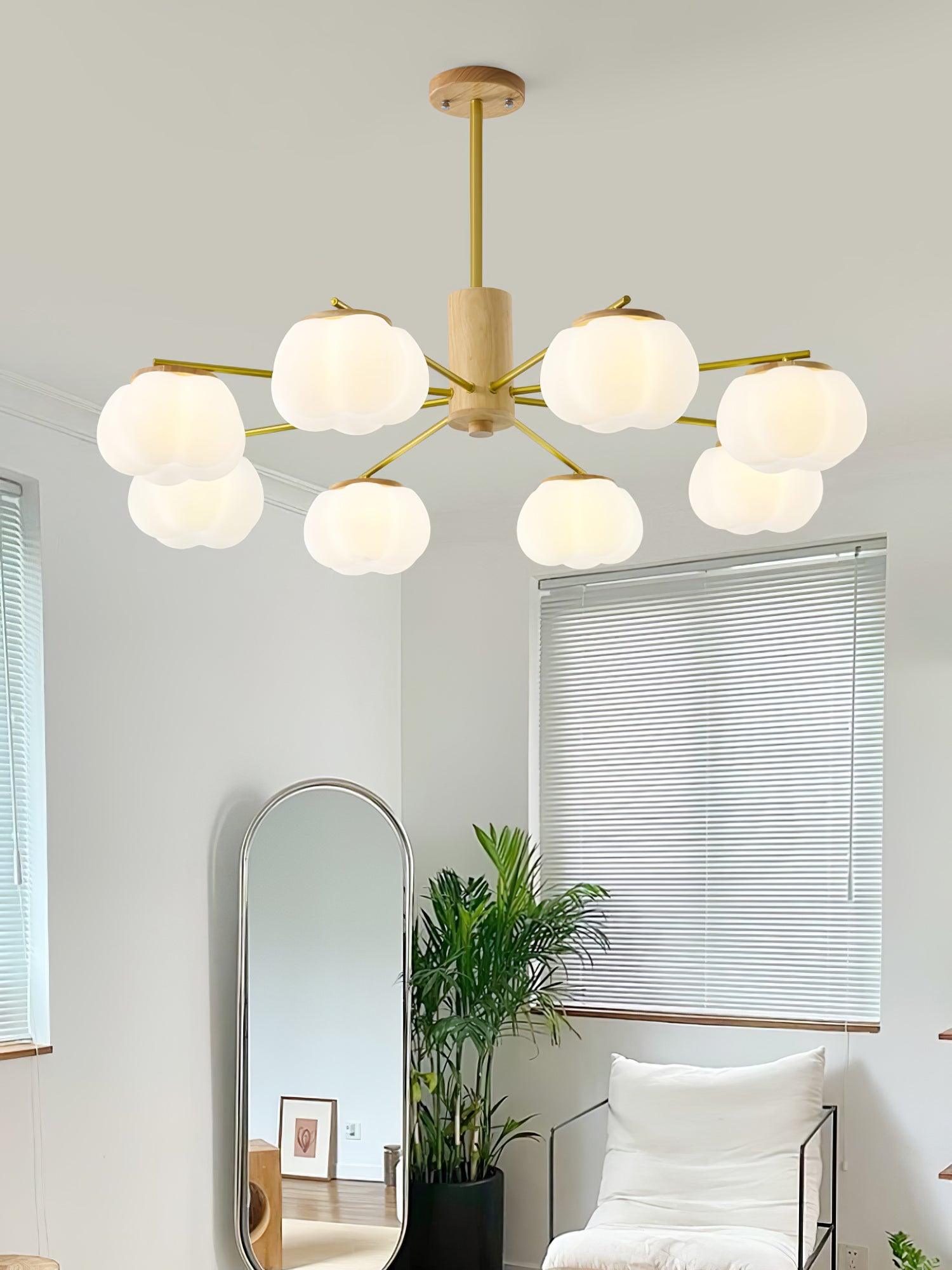 Lustra Chandelier Wooden Cotton Balls Gold PE-Neutral Decor