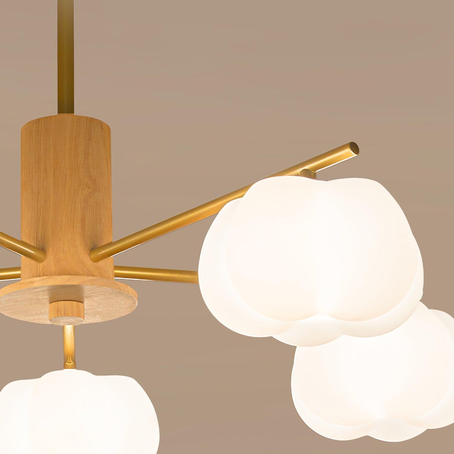 Lustra Chandelier Wooden Cotton Balls Gold PE-Neutral Decor