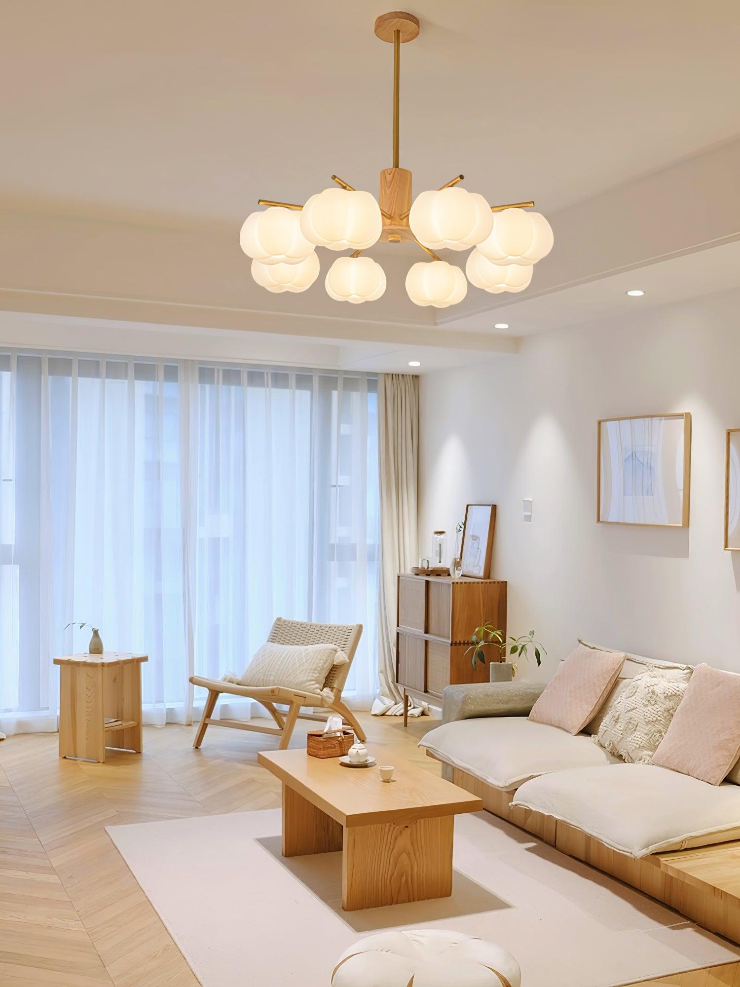 Lustra Chandelier Wooden Cotton Balls Gold PE-Neutral Decor