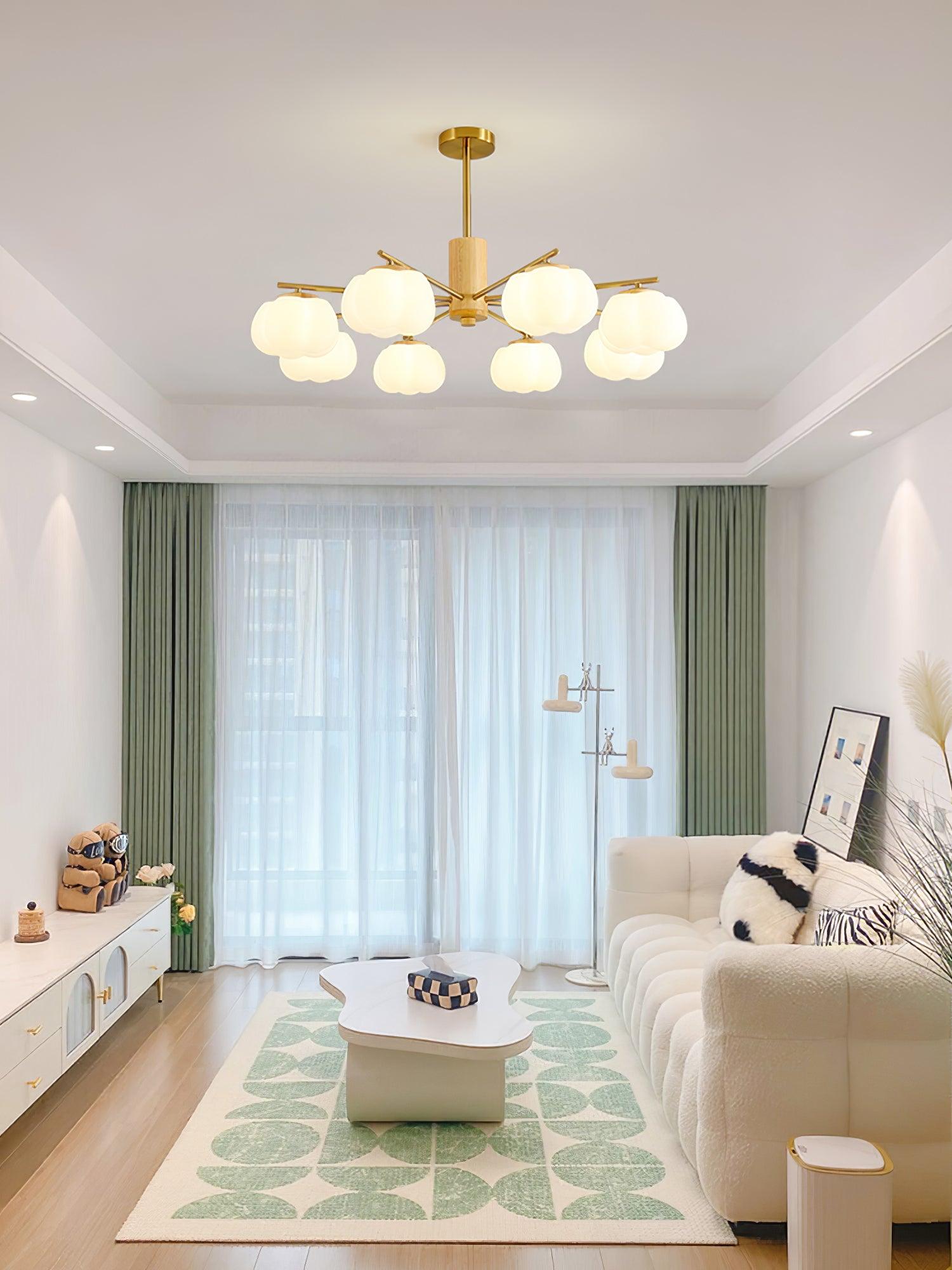 Lustra Chandelier Wooden Cotton Balls Gold PE-Neutral Decor
