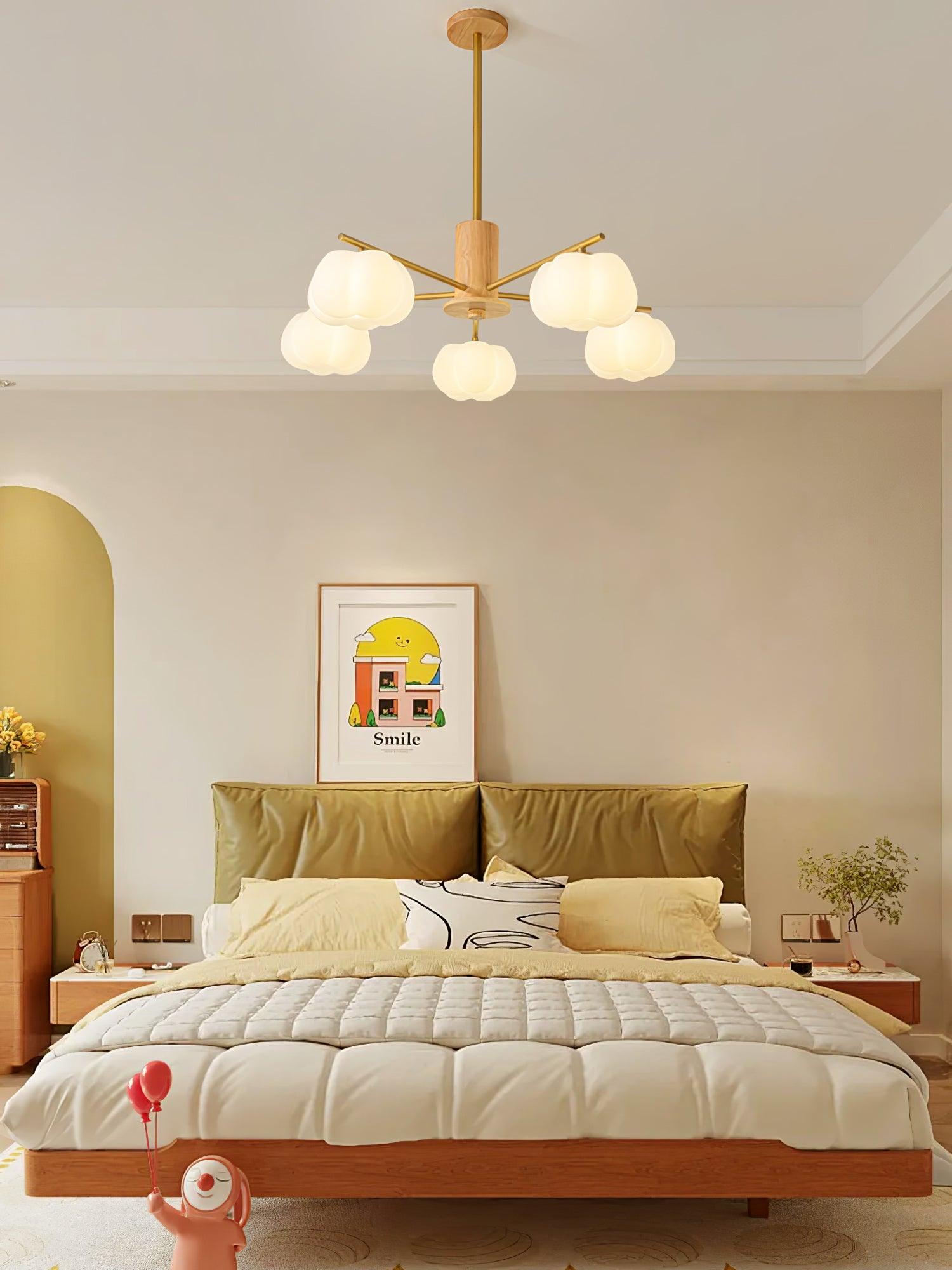 Lustra Chandelier Wooden Cotton Balls Gold PE-Neutral Decor