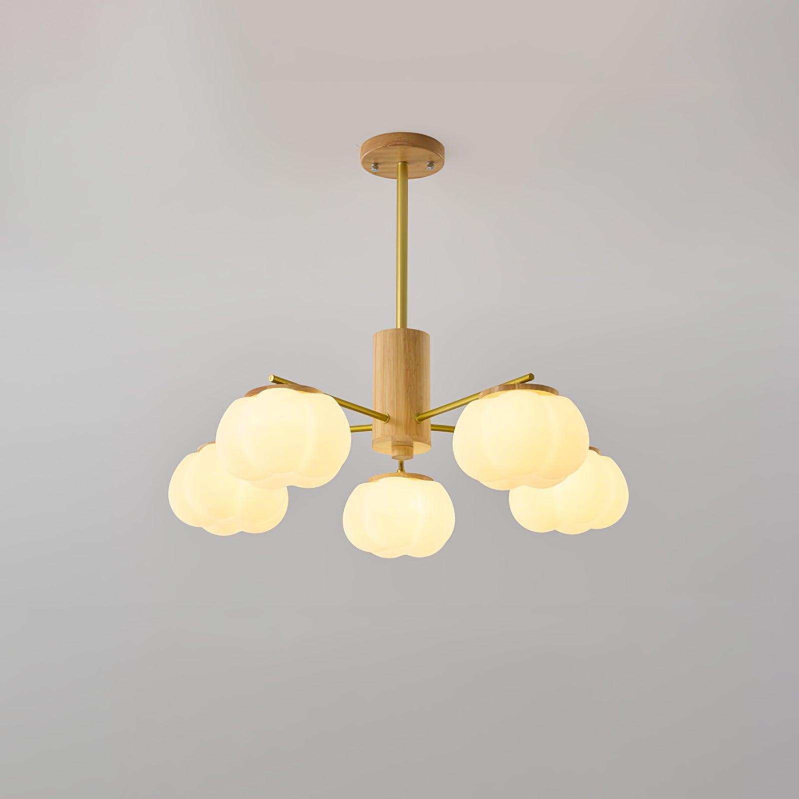 Lustra Chandelier Wooden Cotton Balls Gold PE-Neutral Decor