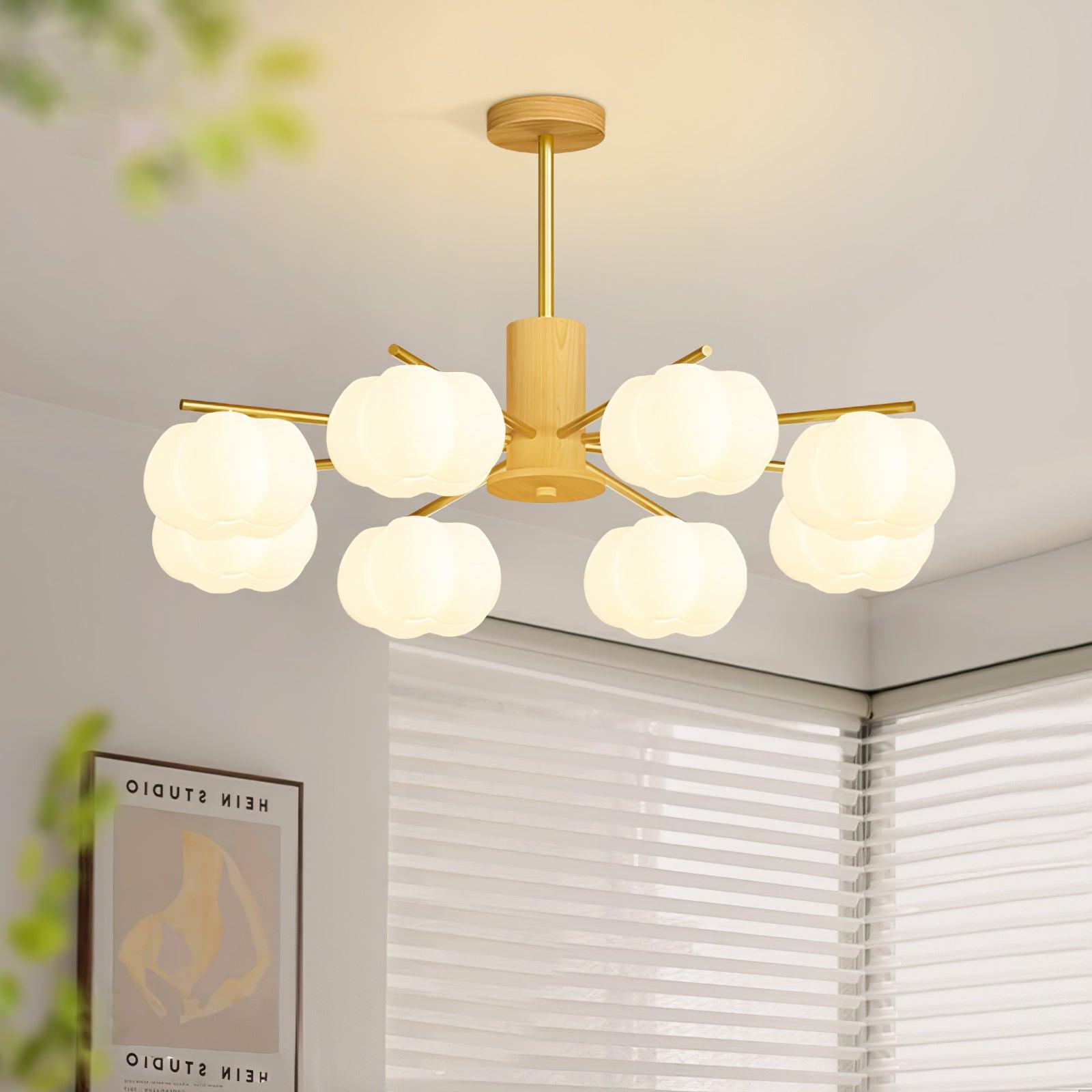 Lustra Chandelier Wooden Cotton Balls Gold PE-Neutral Decor