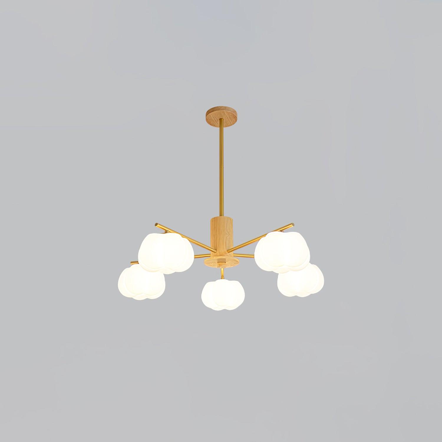 Lustra Chandelier Wooden Cotton Balls Gold PE-Neutral Decor