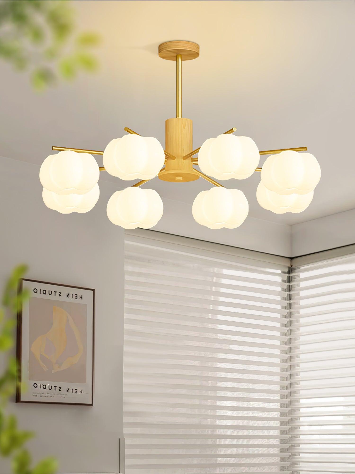 Lustra Chandelier Wooden Cotton Balls Gold PE-Neutral Decor