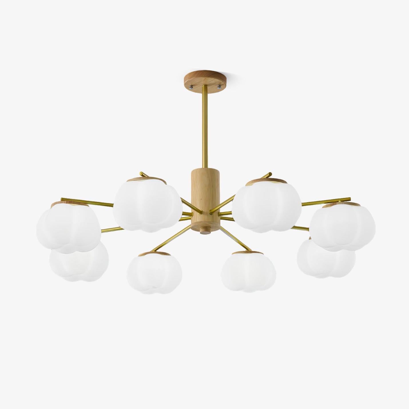 Lustra Chandelier Wooden Cotton Balls Gold PE-Neutral Decor