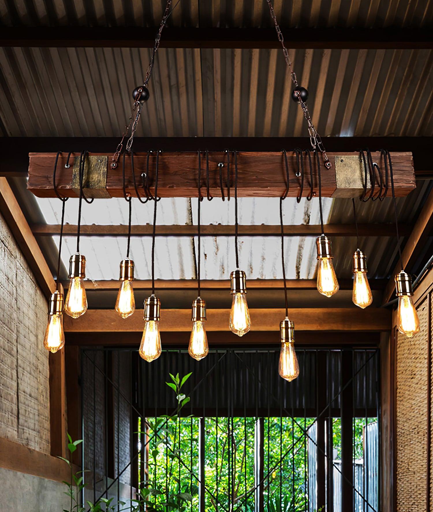 Wexb Chandelier Wooden Beam Edison Bulb Rustic Farmhouse-Neutral Decor
