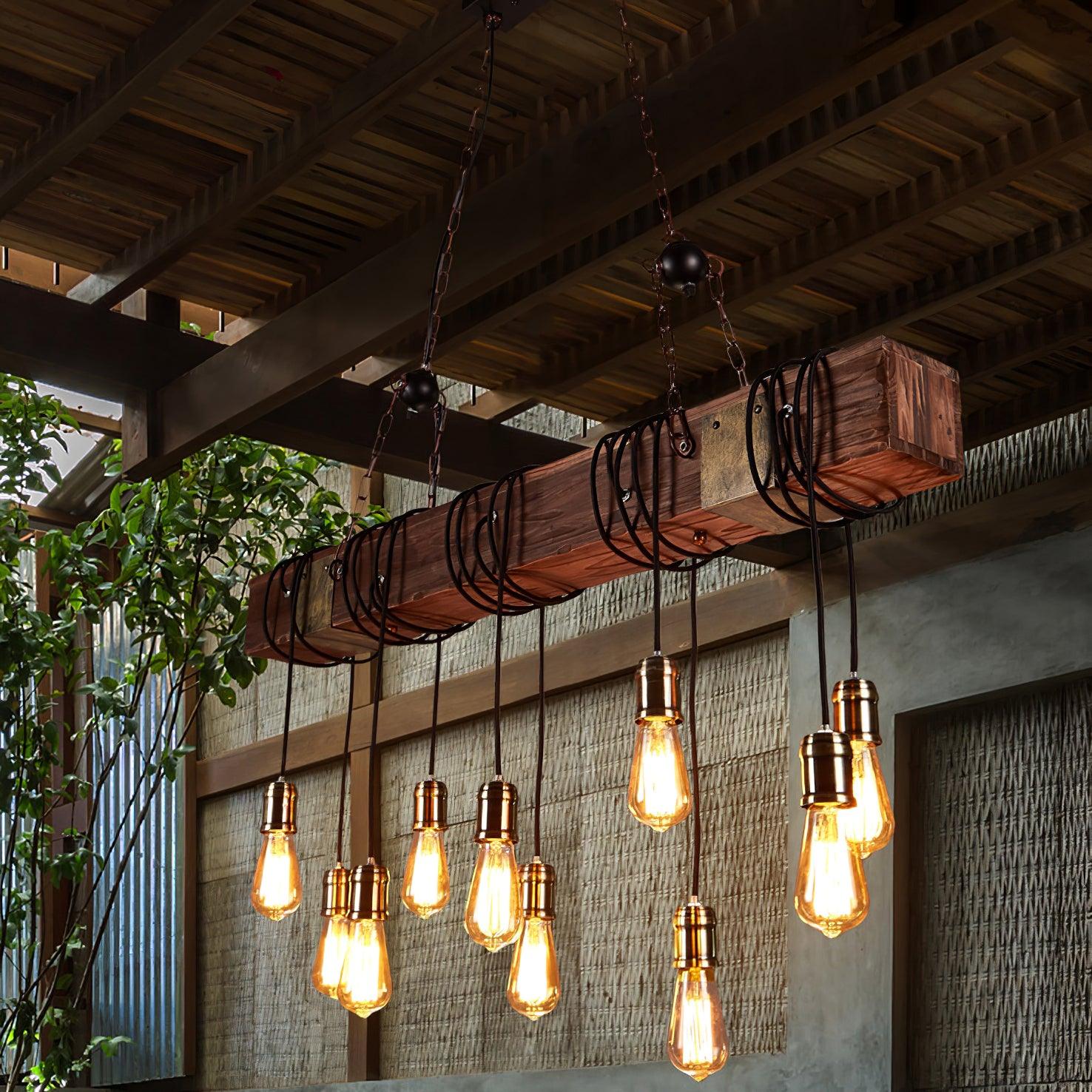 Wexb Chandelier Wooden Beam Edison Bulb Rustic Farmhouse-Neutral Decor