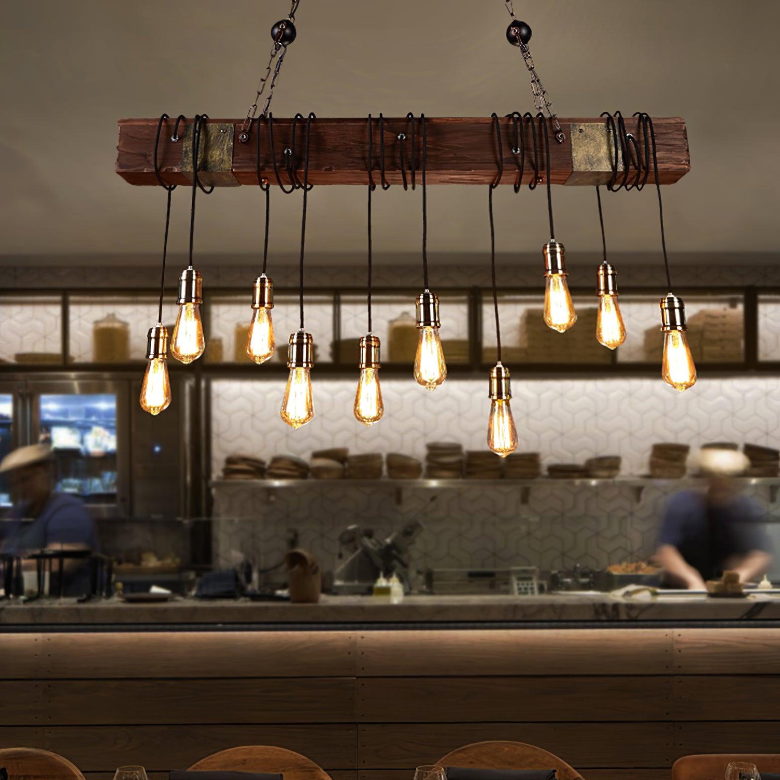 Wexb Chandelier Wooden Beam Edison Bulb Rustic Farmhouse-Neutral Decor