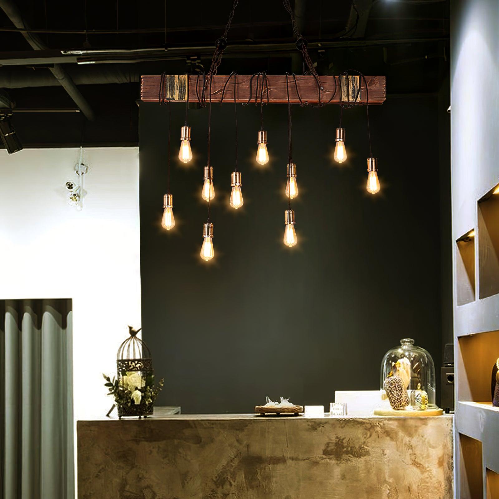 Wexb Chandelier Wooden Beam Edison Bulb Rustic Farmhouse-Neutral Decor