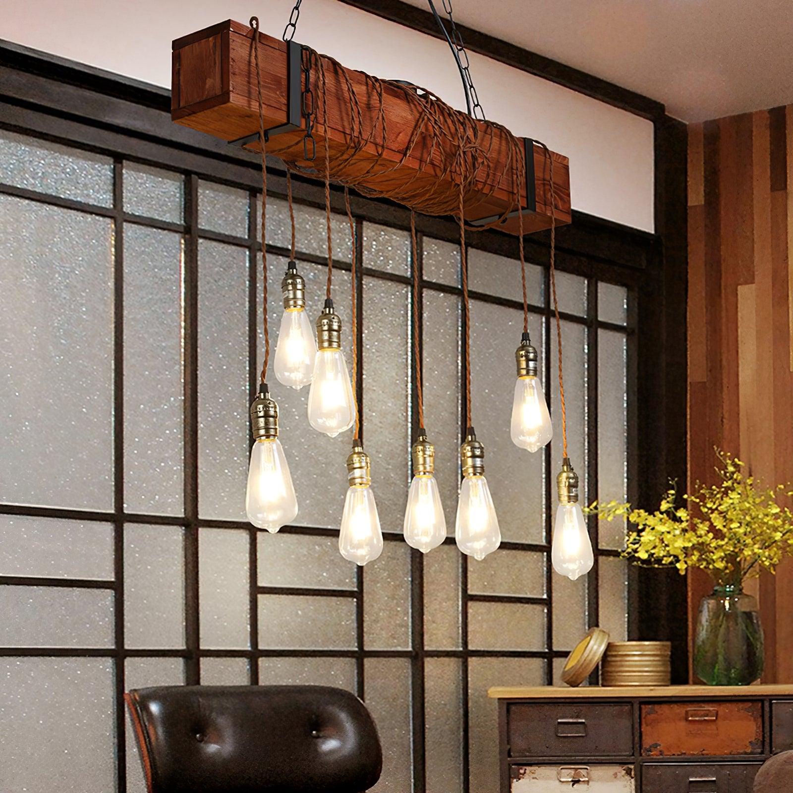 Wexb Chandelier Wooden Beam Edison Bulb Rustic Farmhouse-Neutral Decor