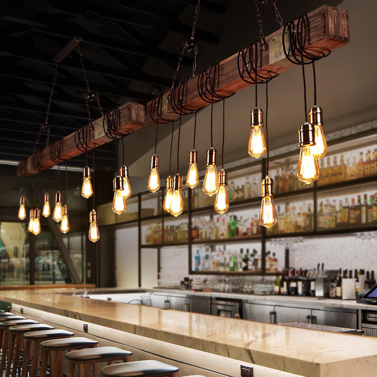 Wexb Chandelier Wooden Beam Edison Bulb Rustic Farmhouse-Neutral Decor