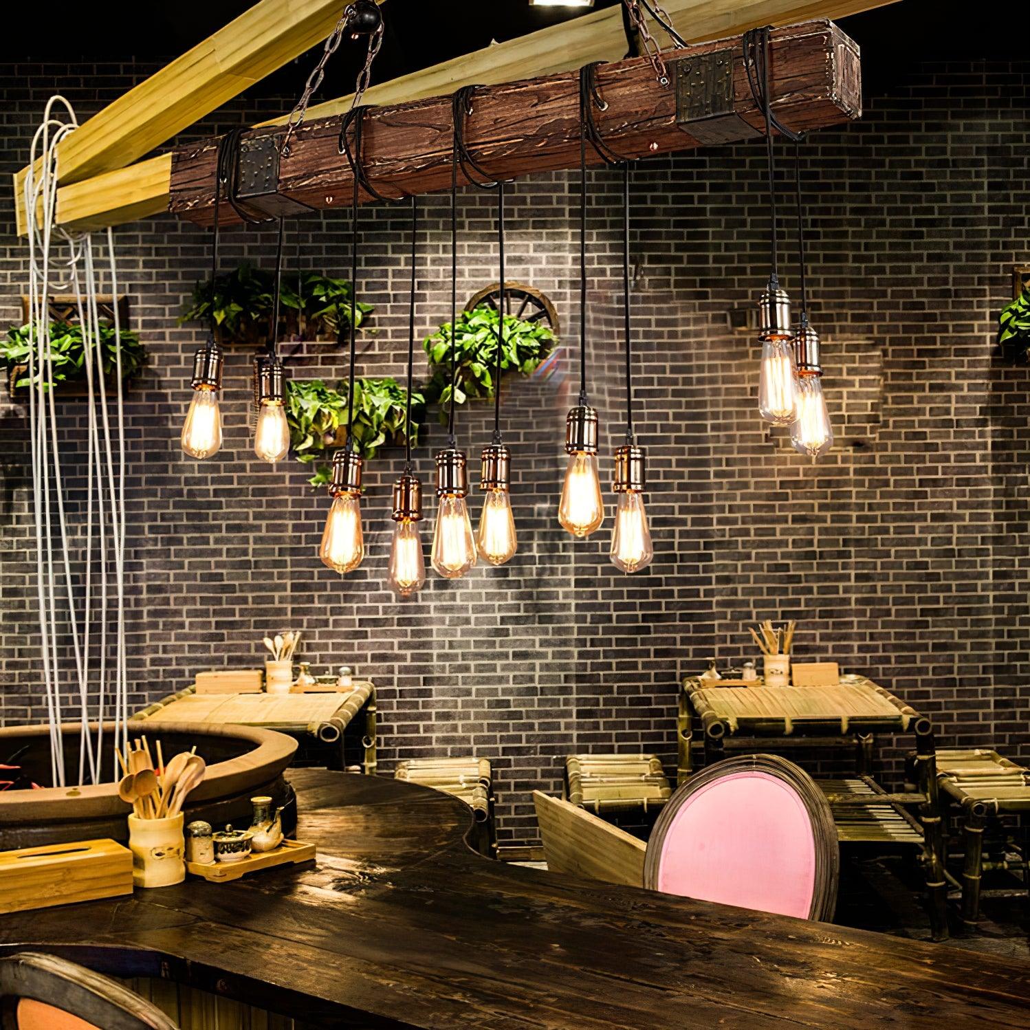 Wexb Chandelier Wooden Beam Edison Bulb Rustic Farmhouse-Neutral Decor