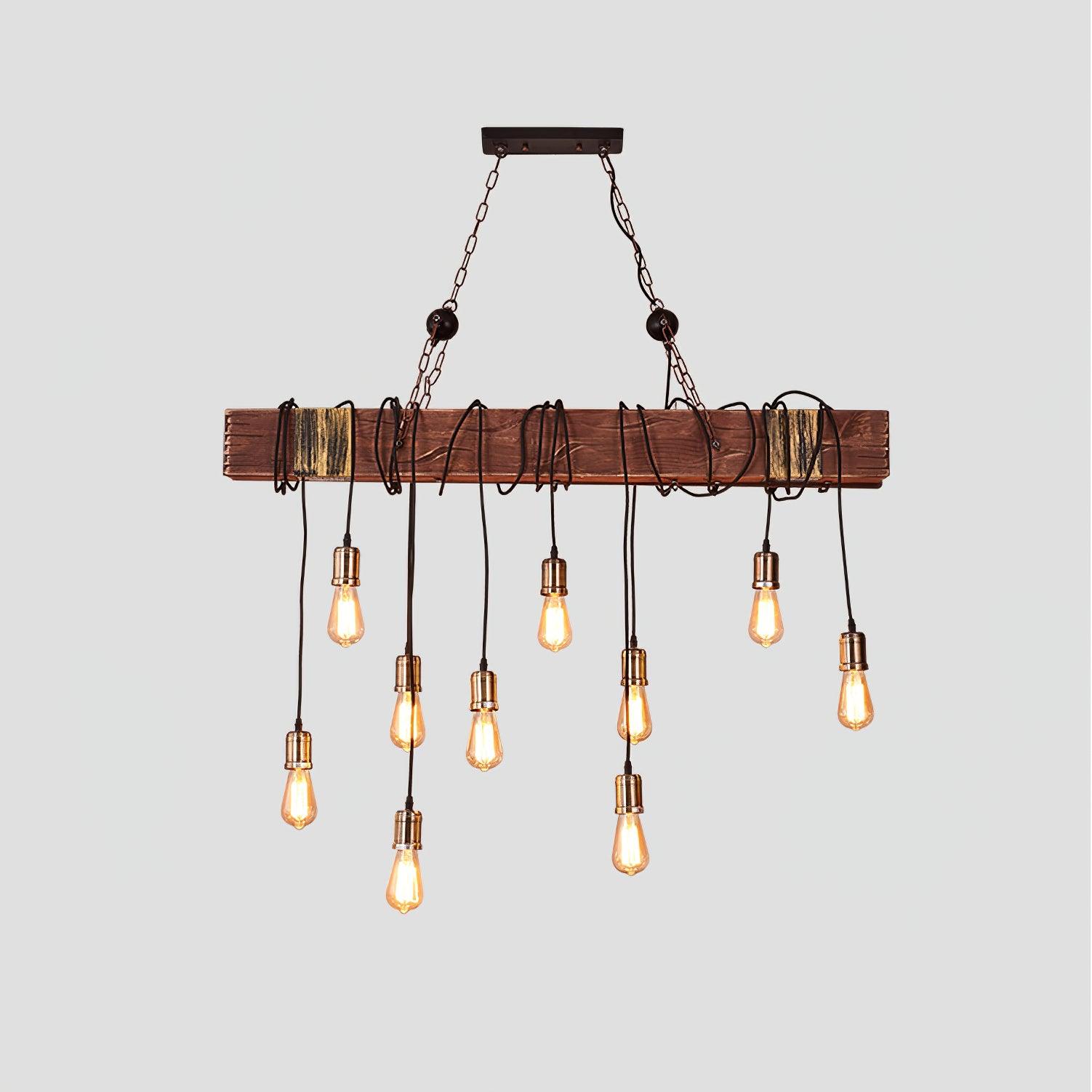 Wexb Chandelier Wooden Beam Edison Bulb Rustic Farmhouse-Neutral Decor
