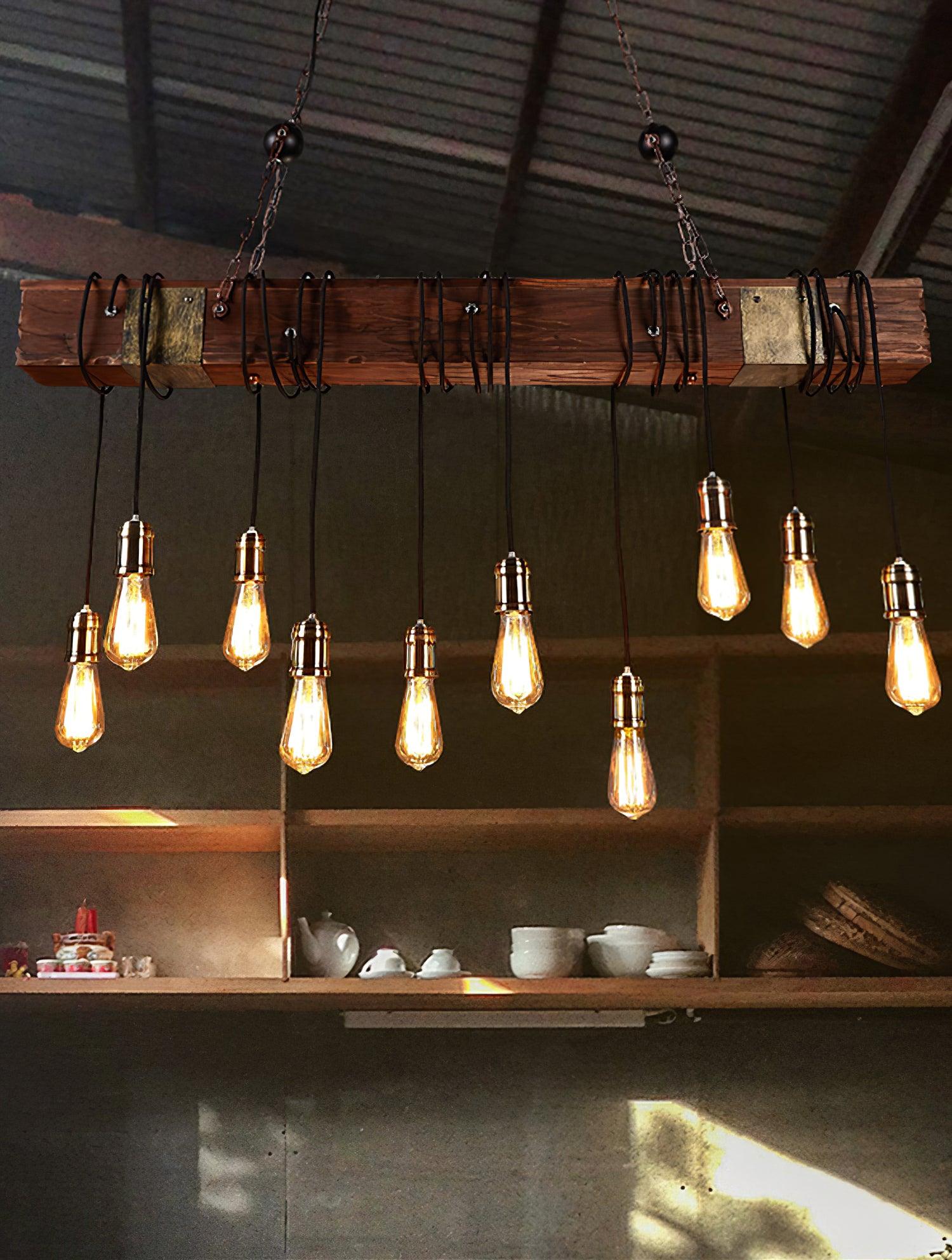 Wexb Chandelier Wooden Beam Edison Bulb Rustic Farmhouse-Neutral Decor