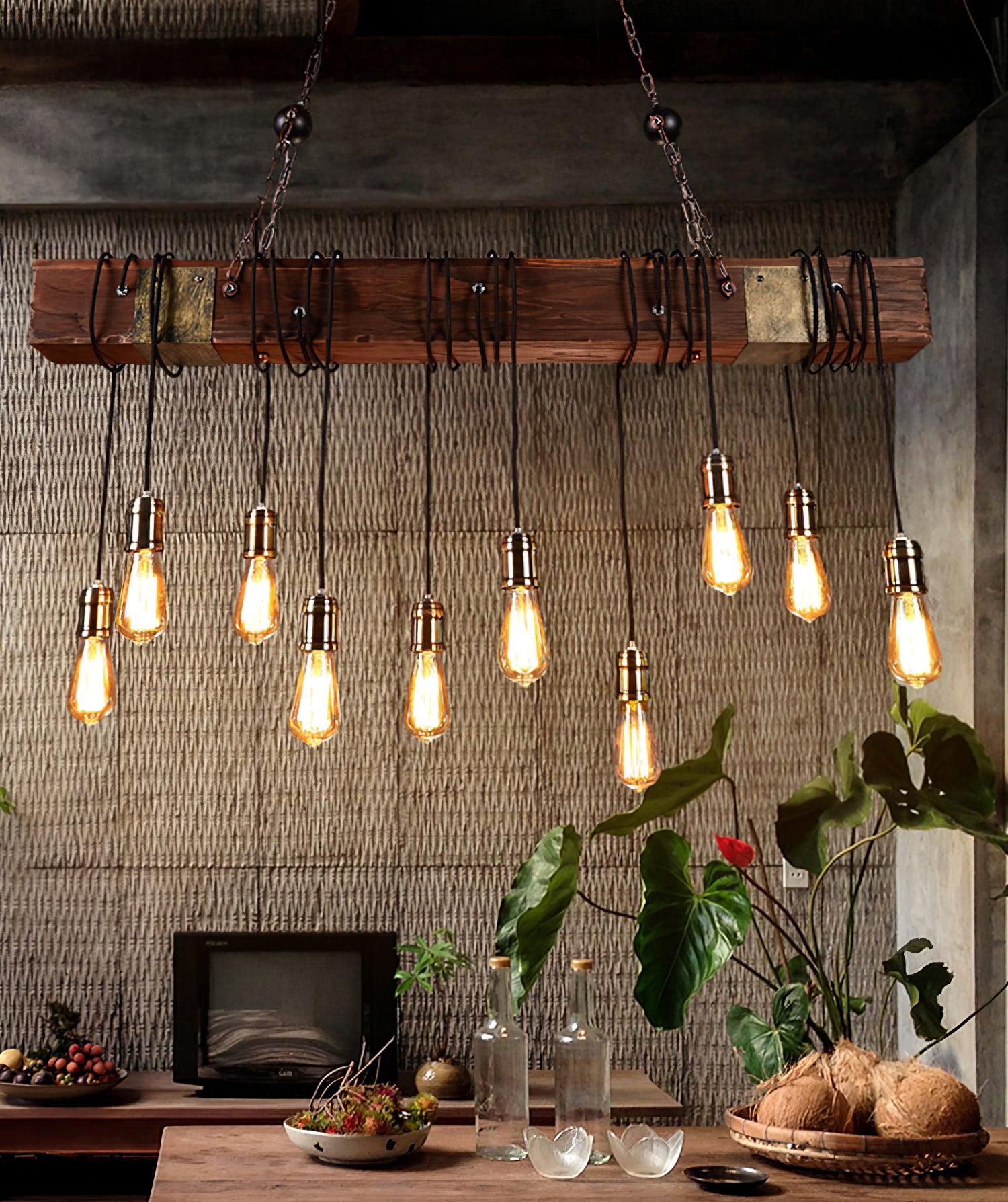 Wexb Chandelier Wooden Beam Edison Bulb Rustic Farmhouse-Neutral Decor