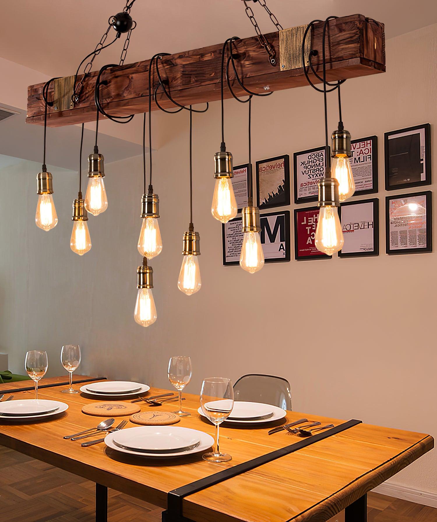 Wexb Chandelier Wooden Beam Edison Bulb Rustic Farmhouse-Neutral Decor