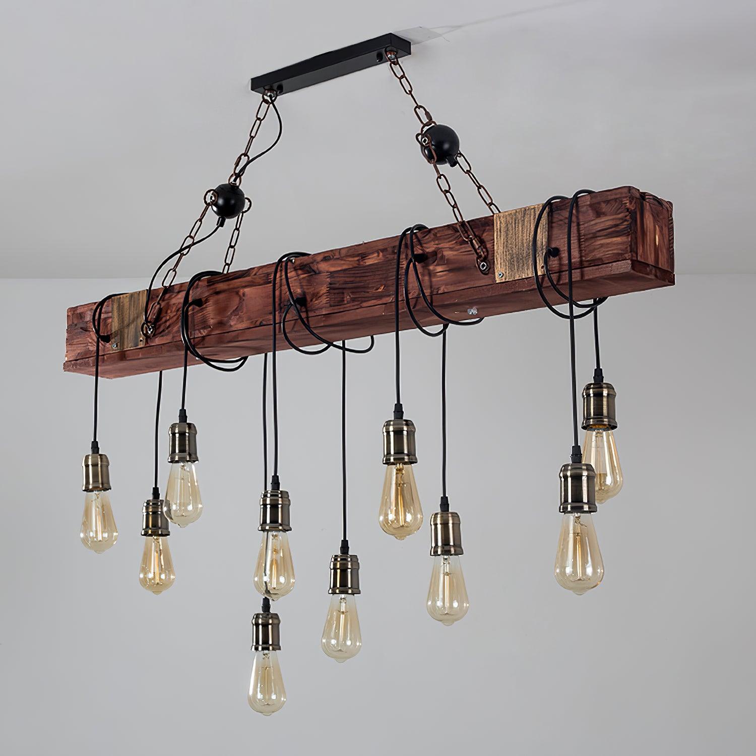 Wexb Chandelier Wooden Beam Edison Bulb Rustic Farmhouse-Neutral Decor