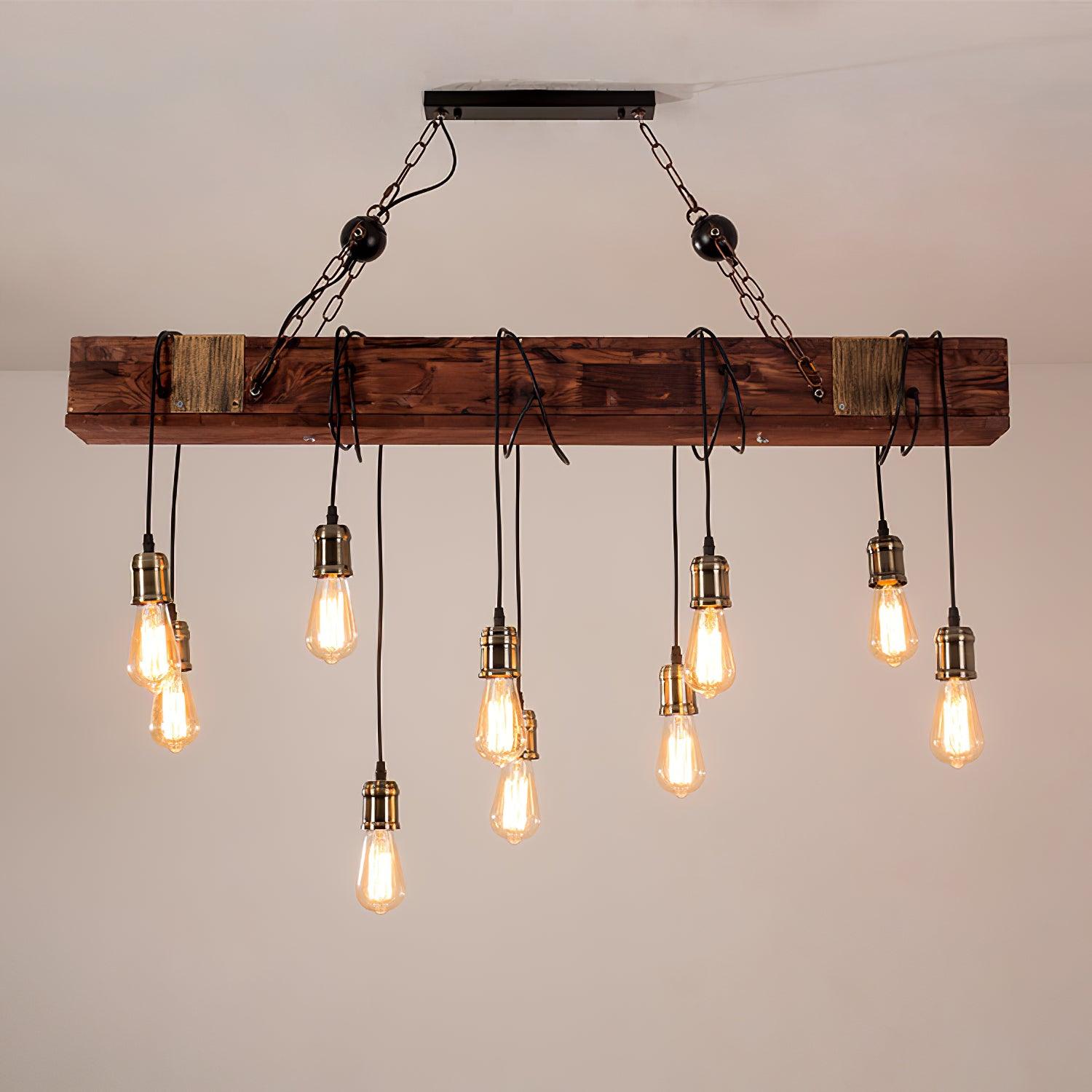 Wexb Chandelier Wooden Beam Edison Bulb Rustic Farmhouse-Neutral Decor