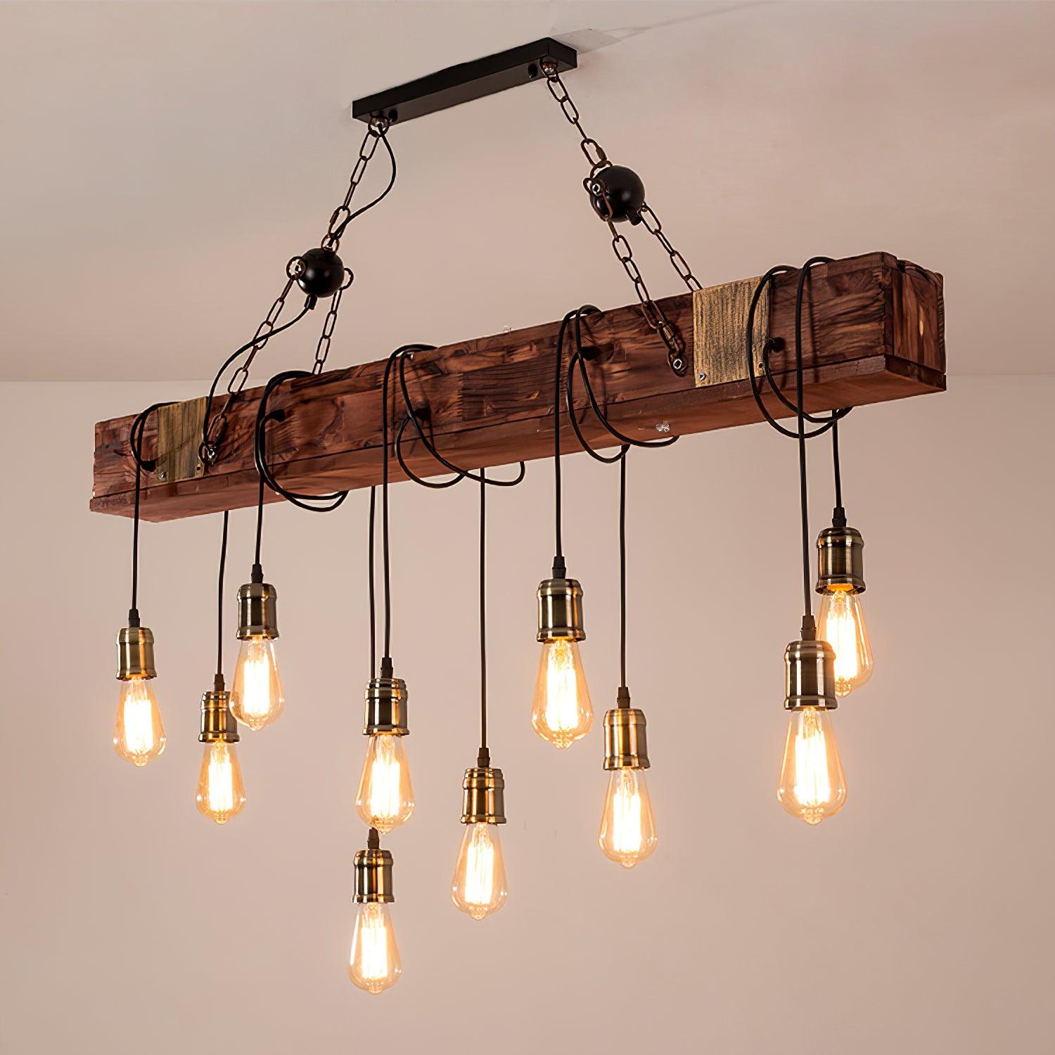 Wexb Chandelier Wooden Beam Edison Bulb Rustic Farmhouse-Neutral Decor