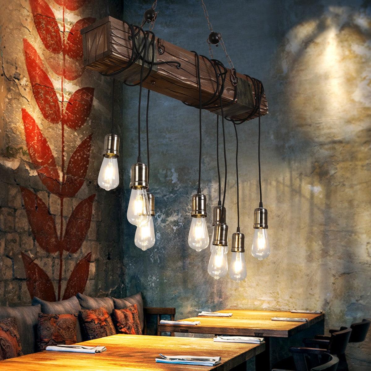 Wexb Chandelier Wooden Beam Edison Bulb Rustic Farmhouse-Neutral Decor