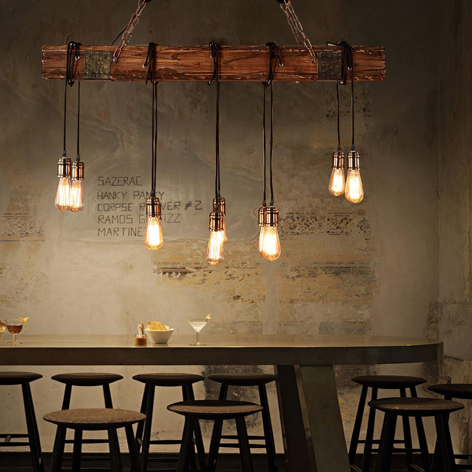 Wexb Chandelier Wooden Beam Edison Bulb Rustic Farmhouse-Neutral Decor