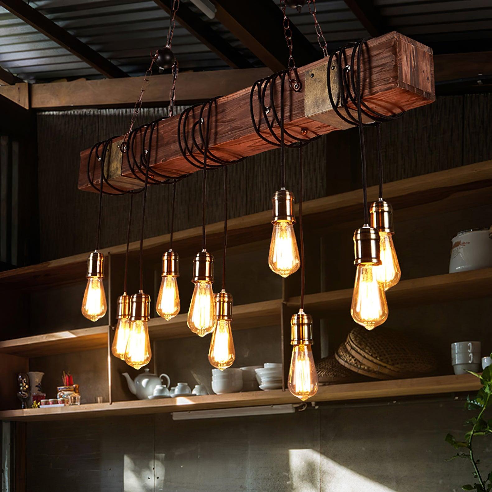 Wexb Chandelier Wooden Beam Edison Bulb Rustic Farmhouse-Neutral Decor
