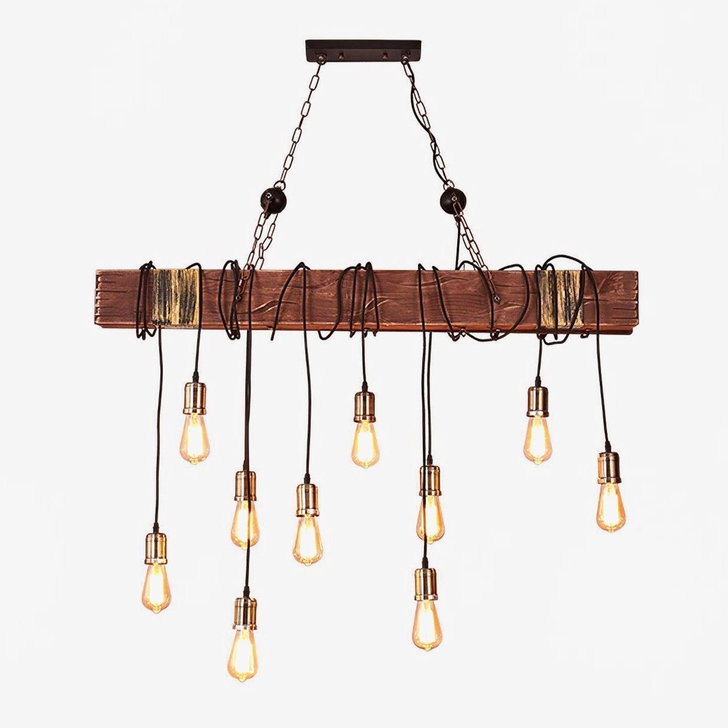 Wexb Chandelier Wooden Beam Edison Bulb Rustic Farmhouse-Neutral Decor