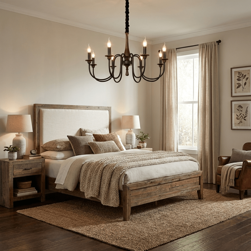 Wood Iron Candle Chandelier-Neutral Decor
