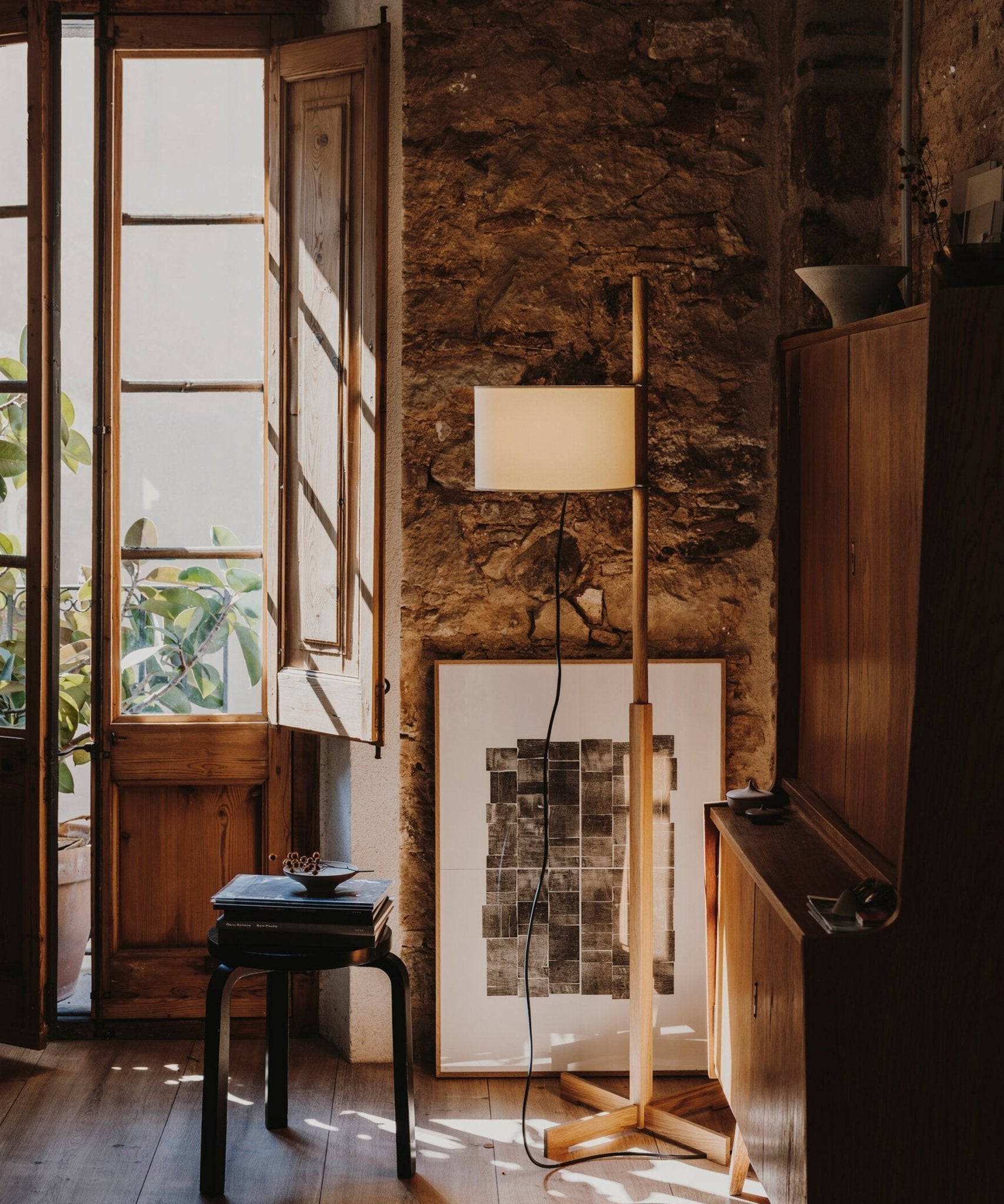 Jex Wood Fabric Floor Lamp-Neutral Decor