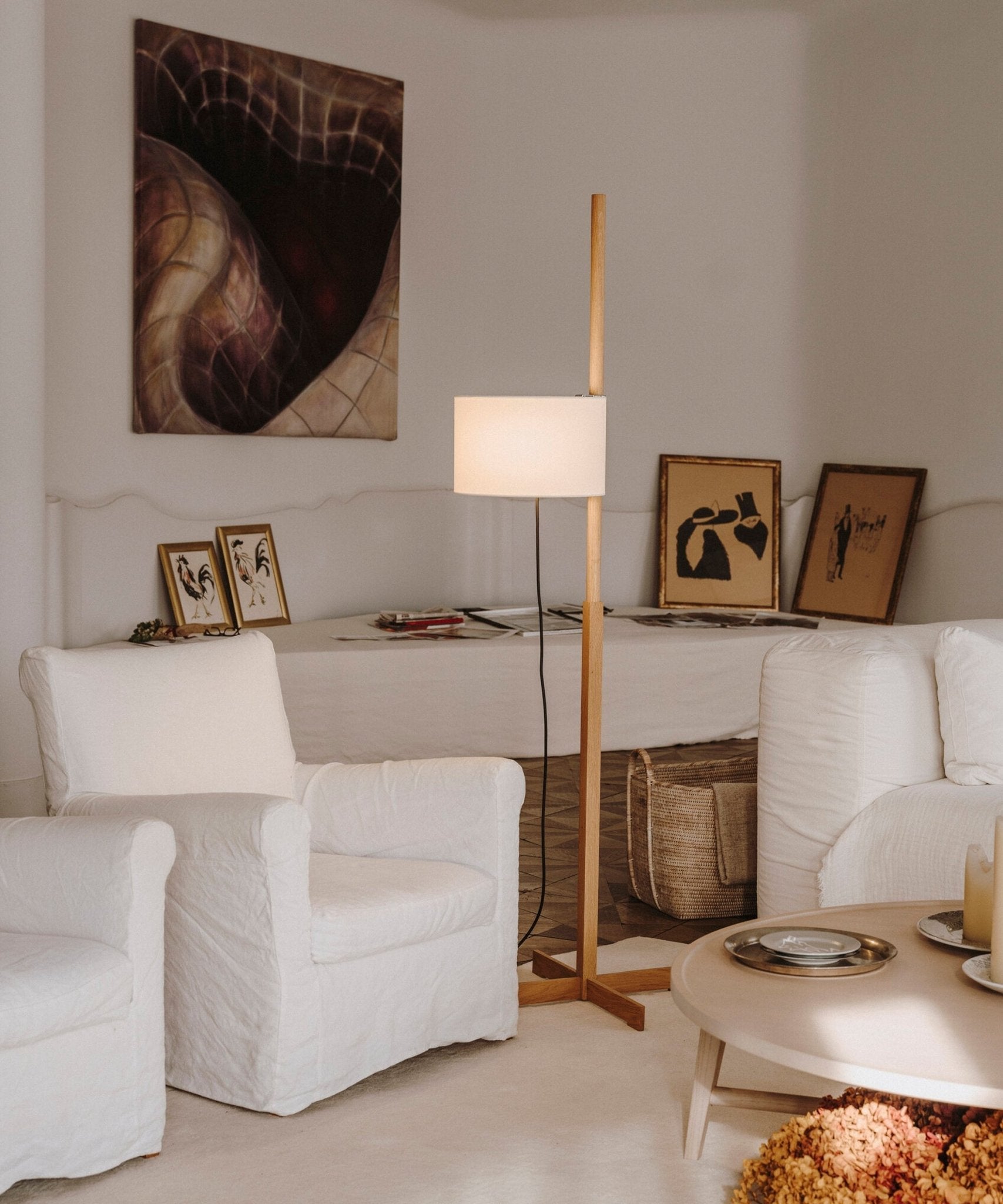 Jex Wood Fabric Floor Lamp-Neutral Decor