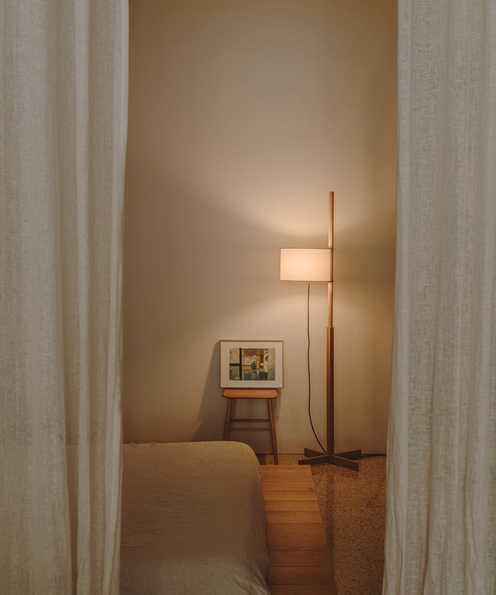 Jex Wood Fabric Floor Lamp-Neutral Decor