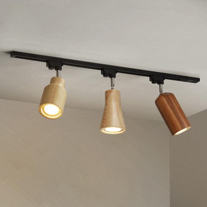 Solara Ceiling Lamp Wood Track Adjustable Heads-Neutral Decor