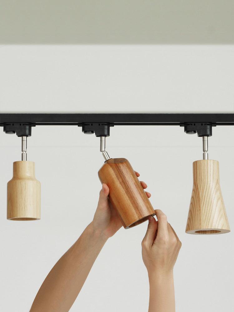 Solara Ceiling Lamp Wood Track Adjustable Heads-Neutral Decor