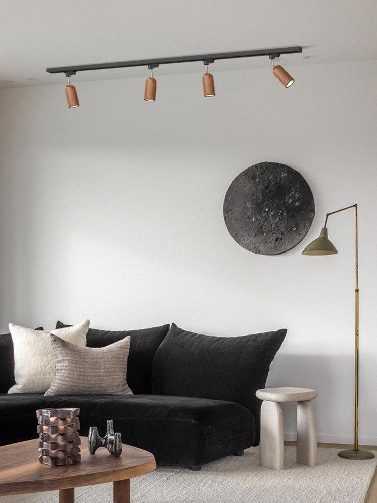 Solara Ceiling Lamp Wood Track Adjustable Heads-Neutral Decor