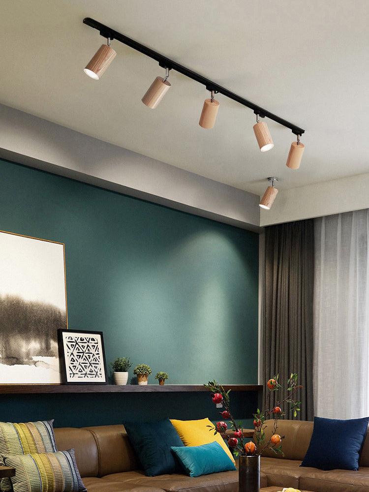 Solara Ceiling Lamp Wood Track Adjustable Heads-Neutral Decor