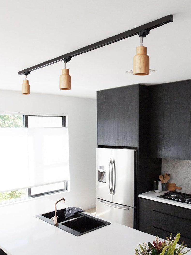 Solara Ceiling Lamp Wood Track Adjustable Heads-Neutral Decor