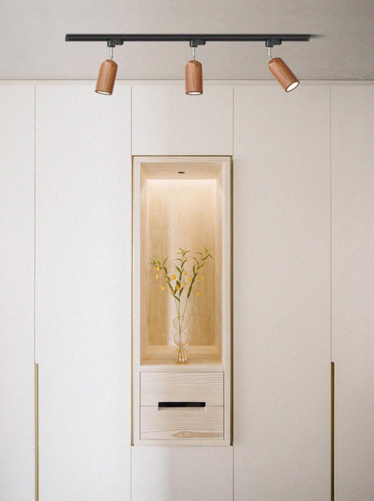 Solara Ceiling Lamp Wood Track Adjustable Heads-Neutral Decor