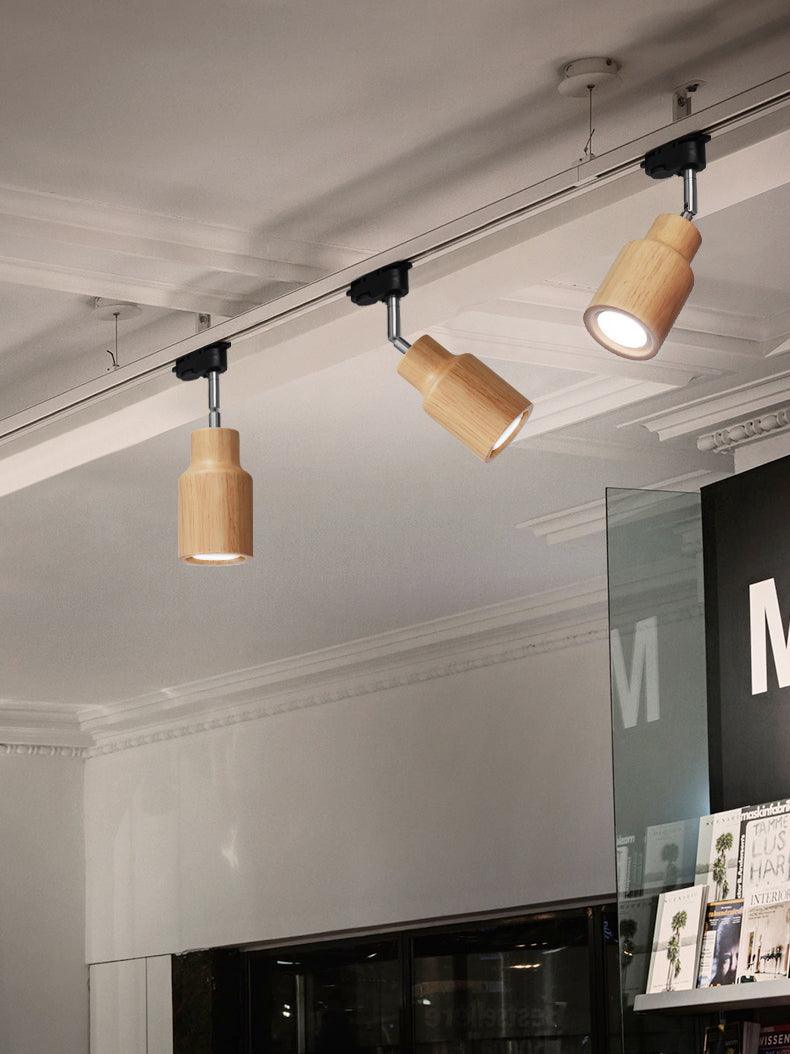 Solara Ceiling Lamp Wood Track Adjustable Heads-Neutral Decor