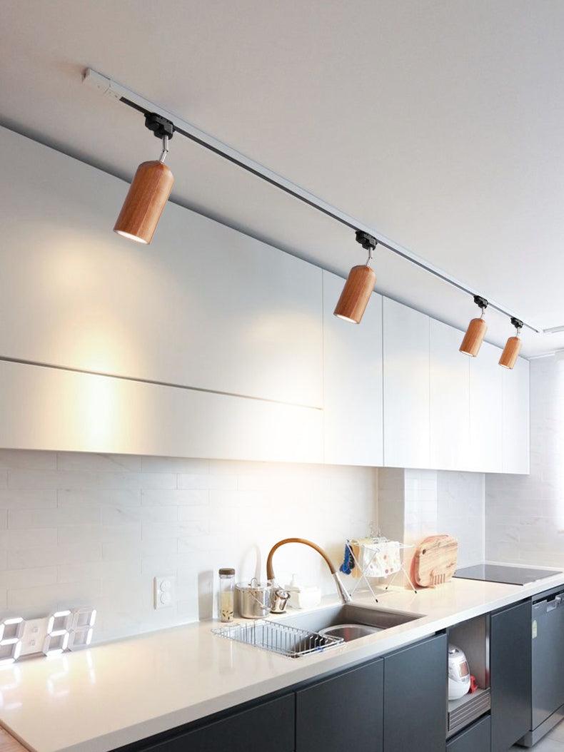 Solara Ceiling Lamp Wood Track Adjustable Heads-Neutral Decor