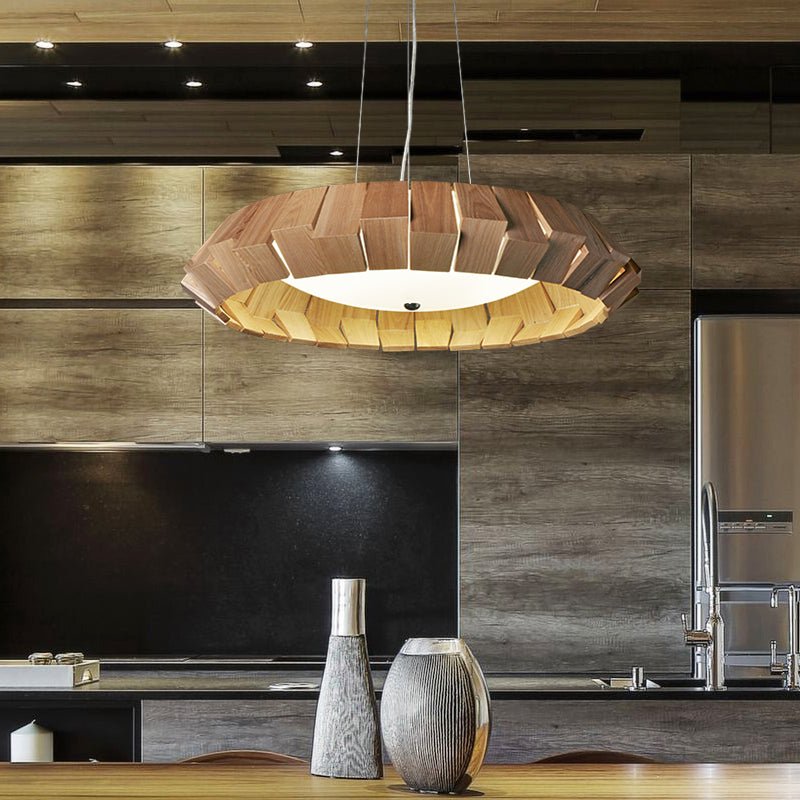 Wooden Patchwork Ring Chandelier-Neutral Decor