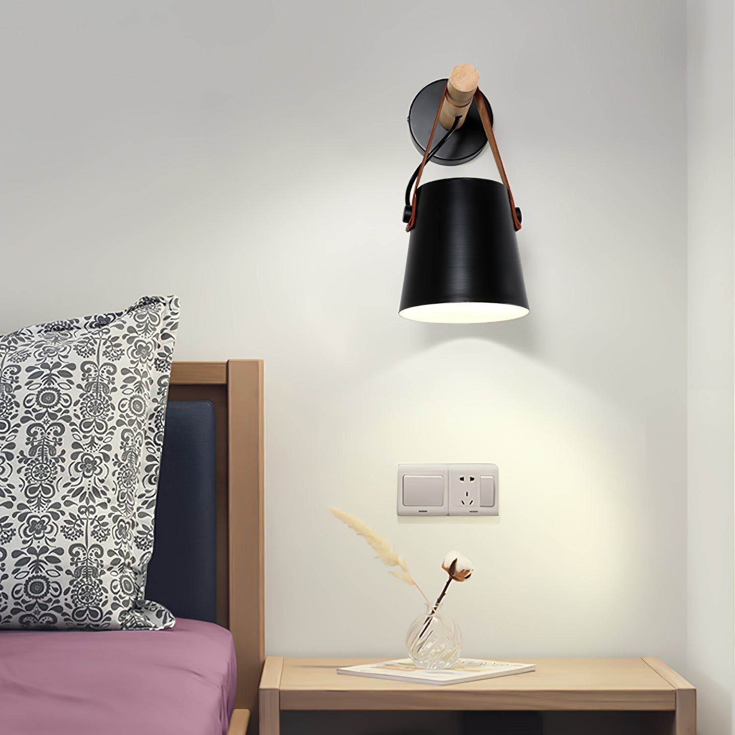 Virixon Wood Leather Wall Lamp-Neutral Decor