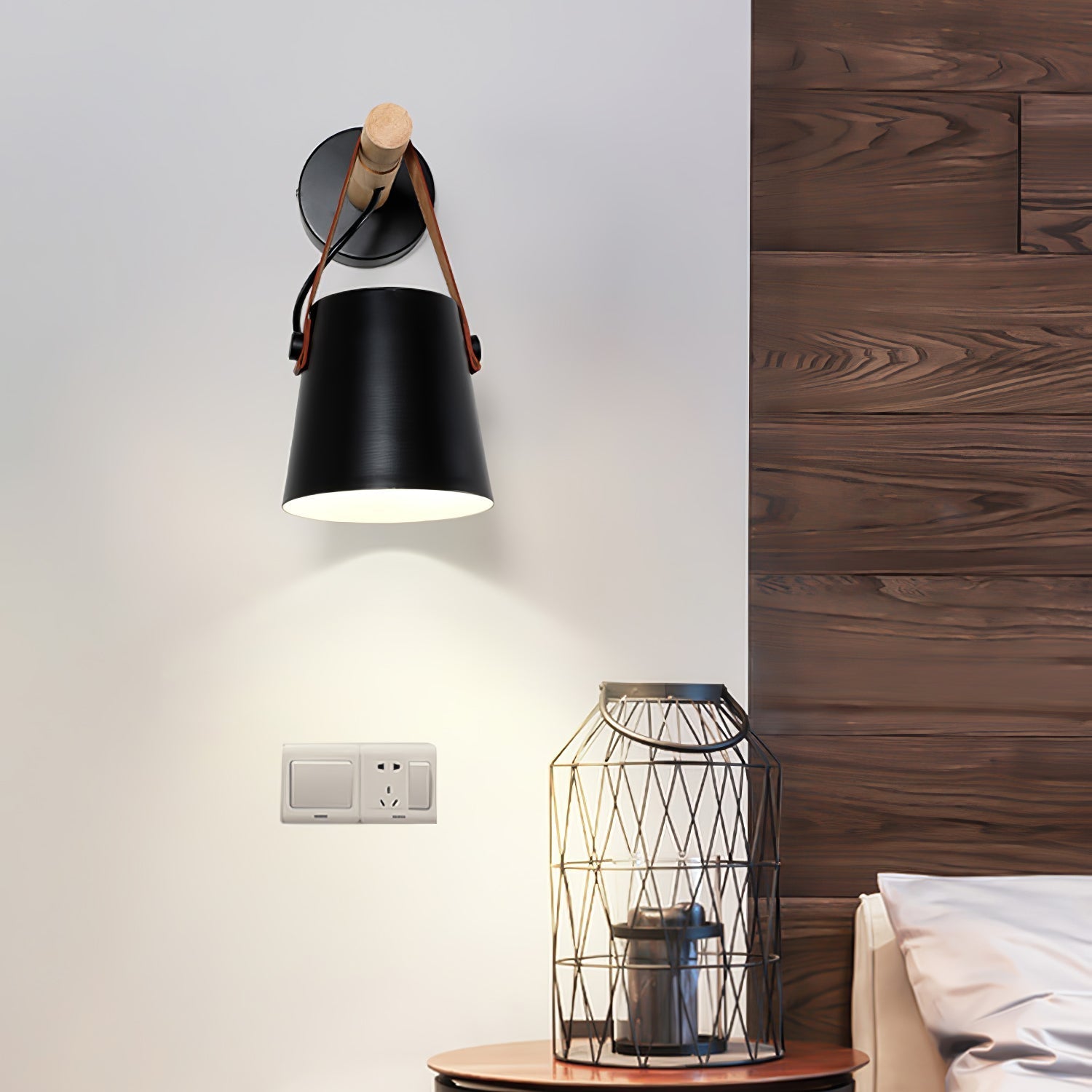 Virixon Wood Leather Wall Lamp-Neutral Decor
