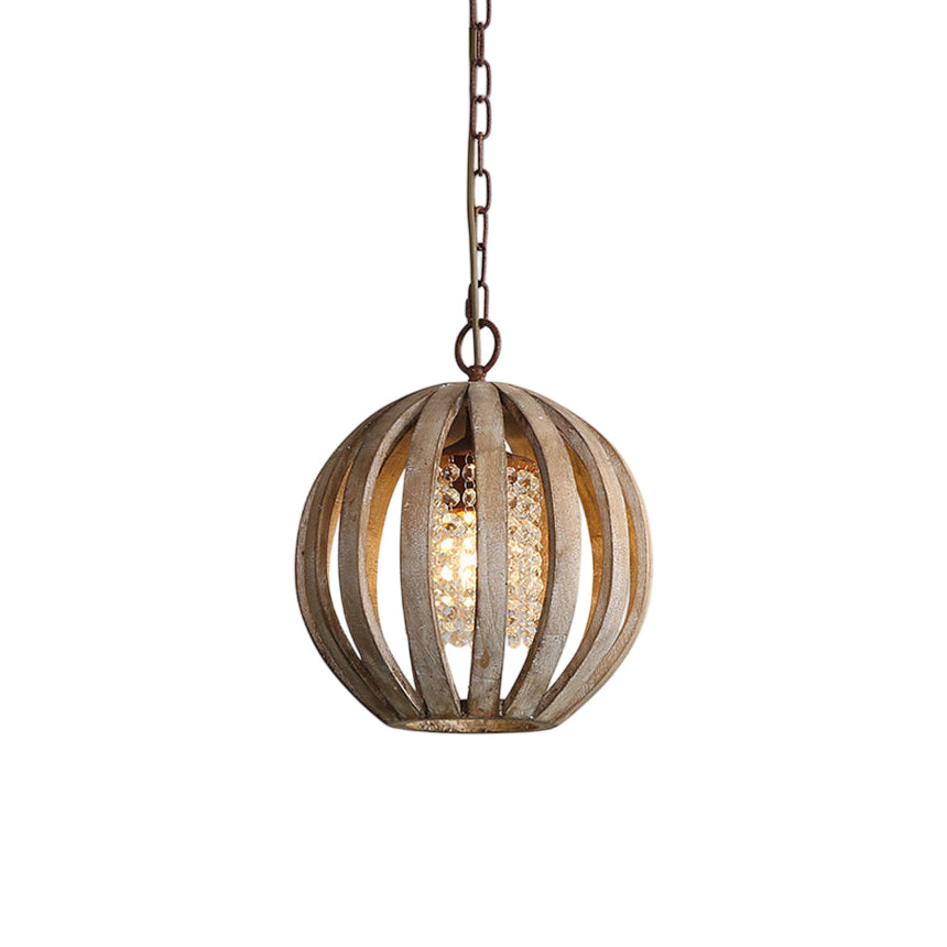 Wooden Globe Pendant Lamp in an 'Old Wood' finish.