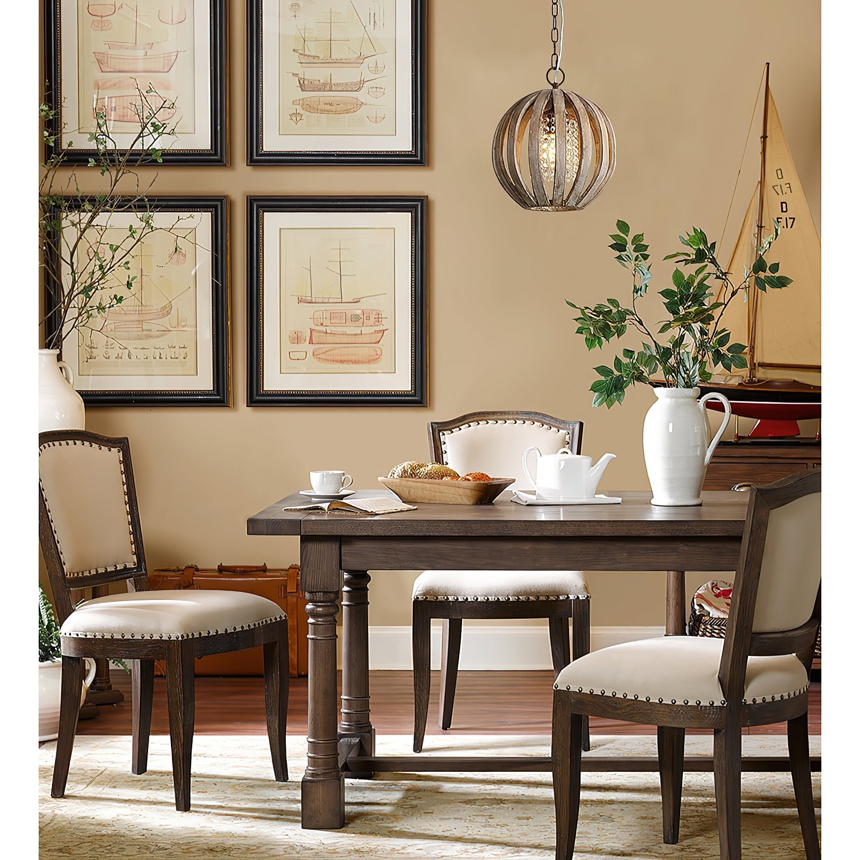 Lifestyle image of the lamp in a rustic-style home.