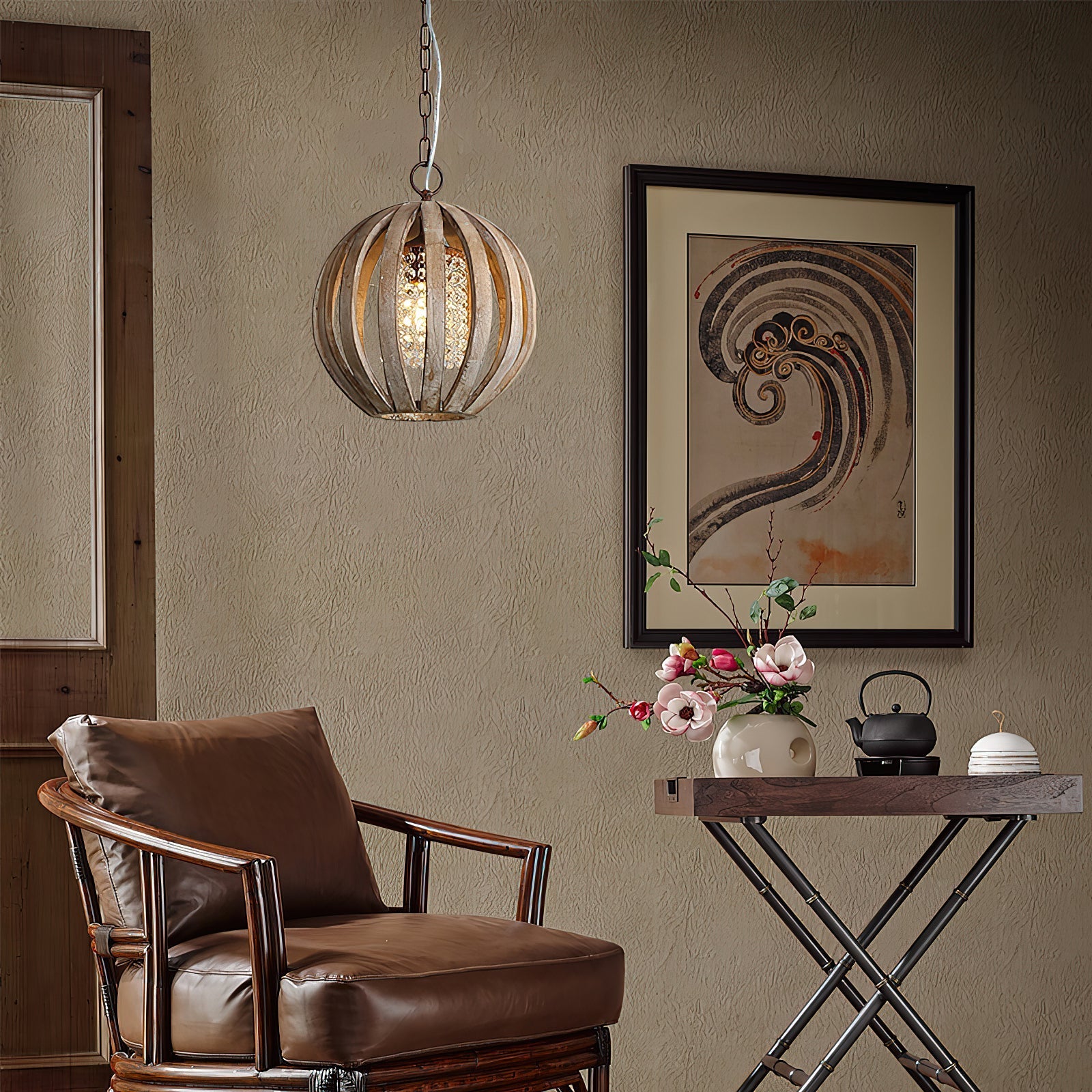 The lamp illuminated, casting a warm, inviting glow.