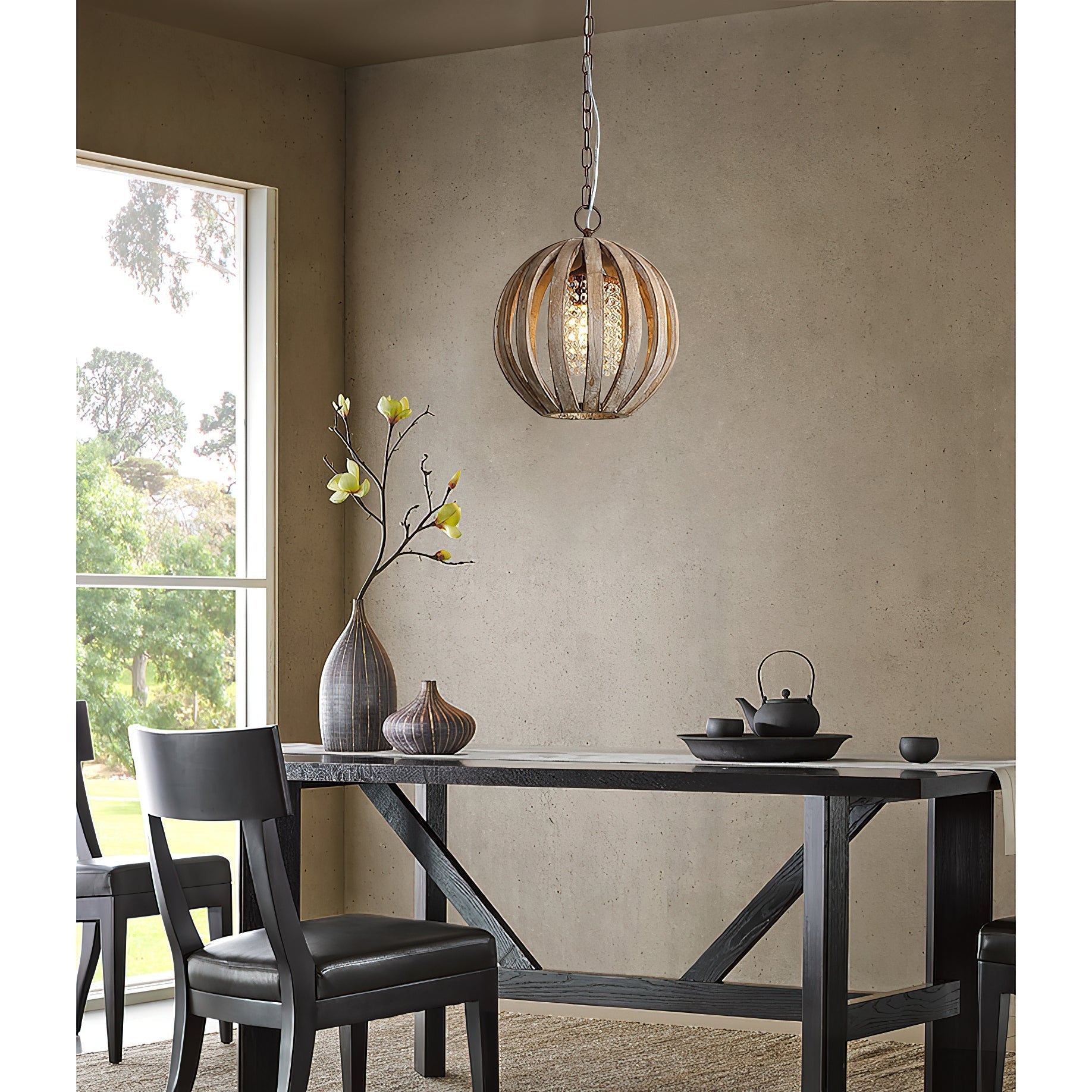 Side view of the Wooden Globe Pendant Lamp.