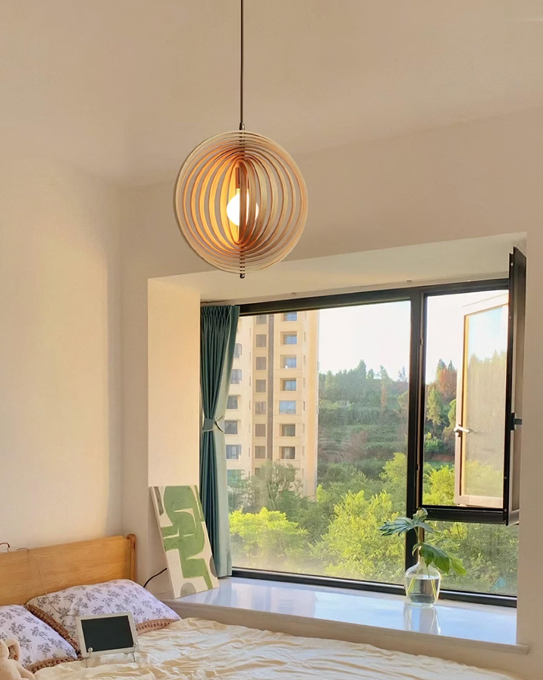Pendant Lamp Wood Rings Sphere Organic Minimalist Ambient