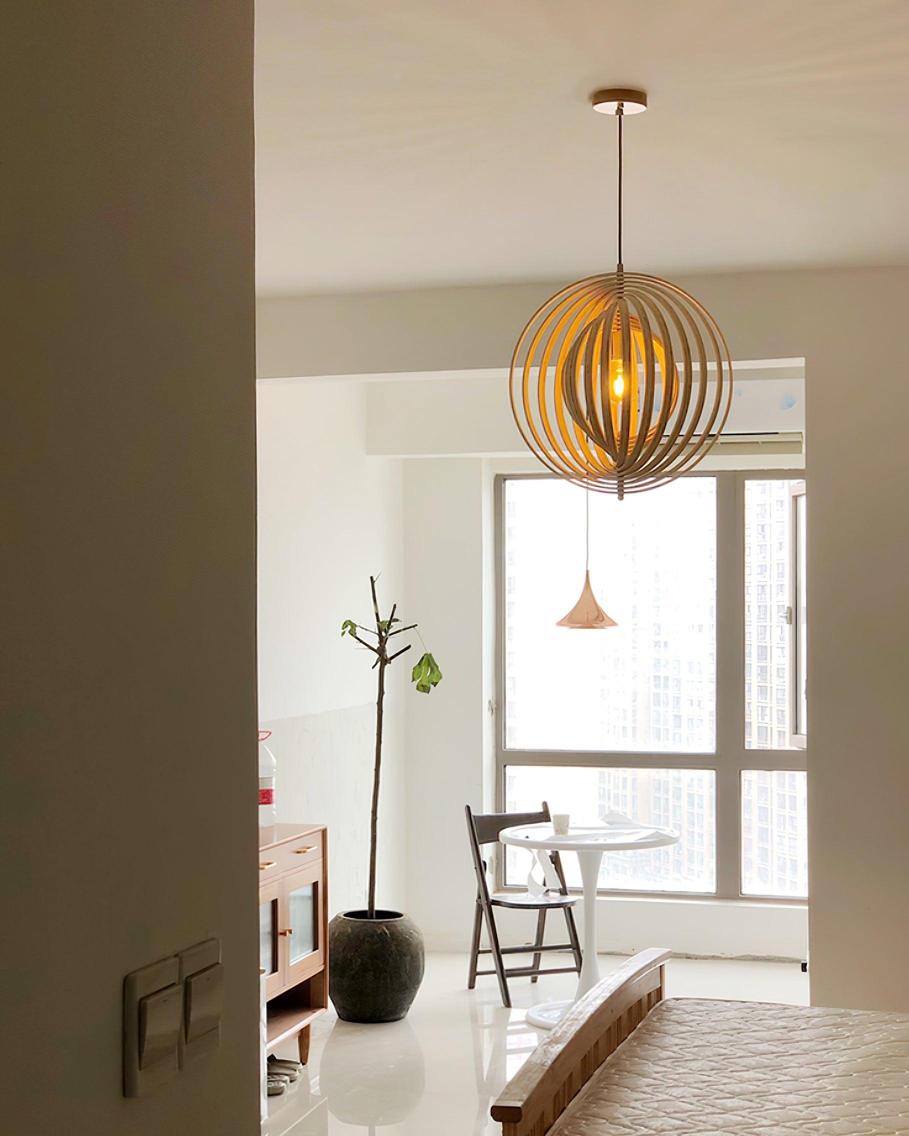 Pendant Lamp Wood Rings Sphere Organic Minimalist Ambient